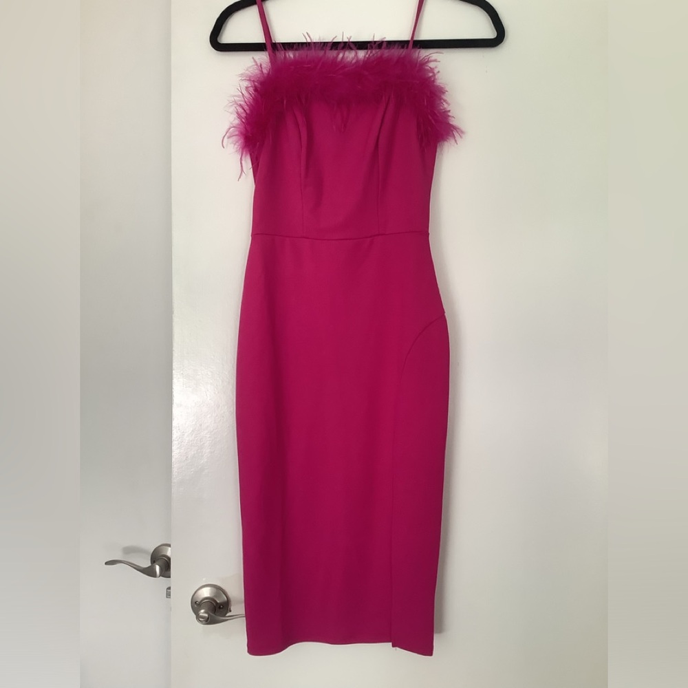 Chic Pink Feather Strap Dress by Crystal Sky size XS